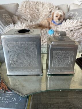 Italian Pewter Home Accent Tissue Cover and Canister Set - Labrazel